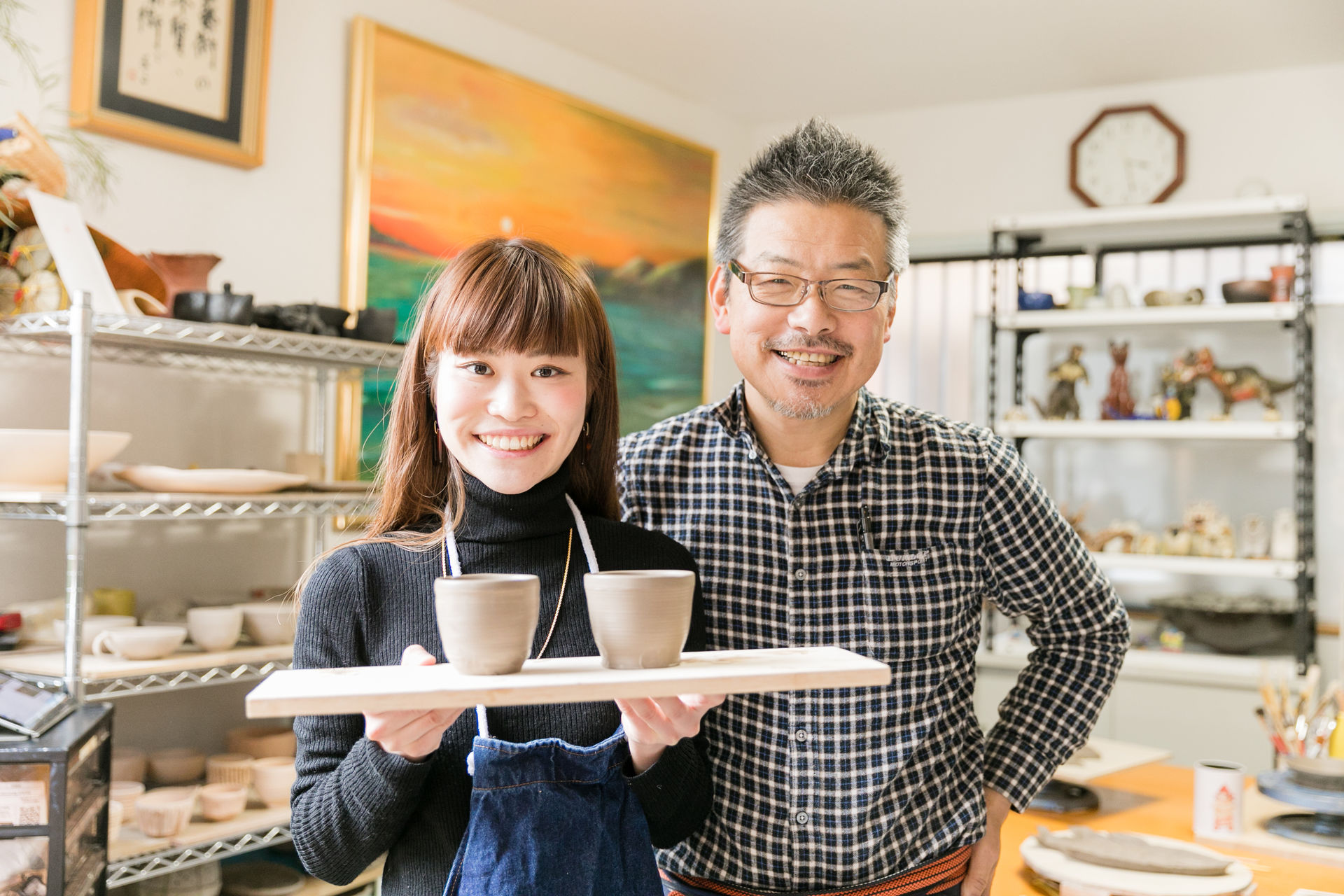 乾燥中の陶芸品